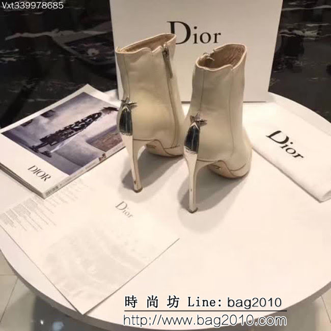 DIOR迪奧 2017春季新款 幸運五角星 尖頭高跟 牛皮女短靴 QZS1847